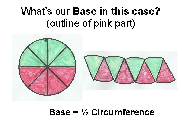 What’s our Base in this case? (outline of pink part) Base = ½ Circumference