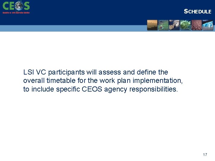 SCHEDULE LSI VC participants will assess and define the overall timetable for the work