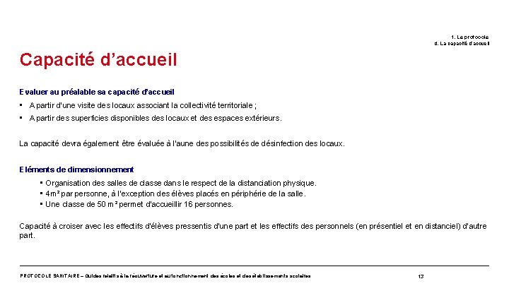 1. Le protocole d. La capacité d’accueil Capacité d’accueil Evaluer au préalable sa capacité