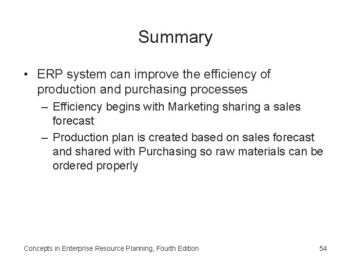 Summary • ERP system can improve the efficiency of production and purchasing processes –