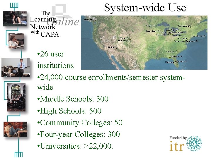 System-wide Use • 26 user institutions • 24, 000 course enrollments/semester systemwide • Middle