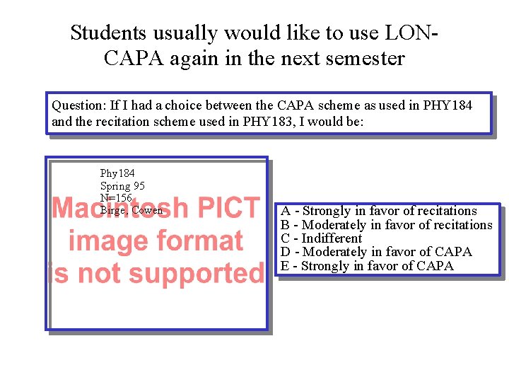 Students usually would like to use LONCAPA again in the next semester Question: If