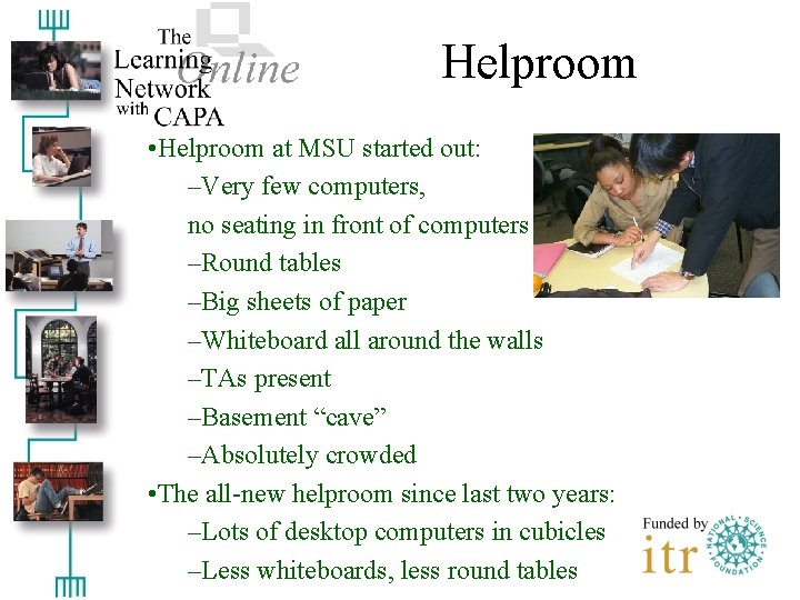 Helproom • Helproom at MSU started out: –Very few computers, no seating in front