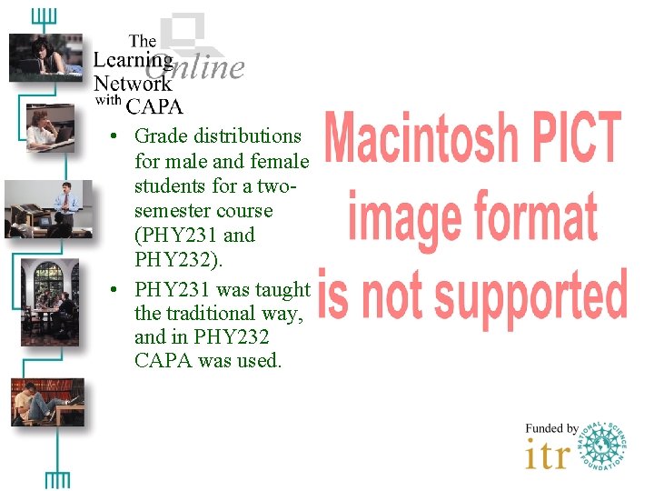  • Grade distributions for male and female students for a twosemester course (PHY