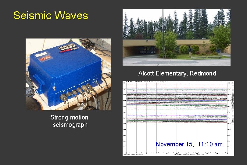 Seismic Waves Alcott Elementary, Redmond Strong motion seismograph November 15, 11: 10 am 
