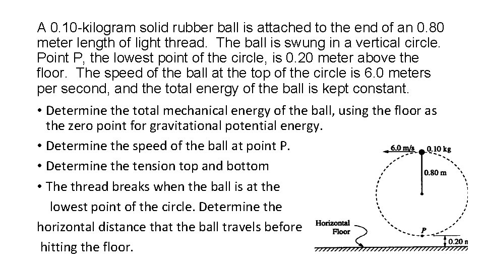 A 0. 10 -kilogram solid rubber ball is attached to the end of an