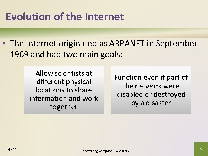 Evolution of the Internet • The Internet originated as ARPANET in September 1969 and