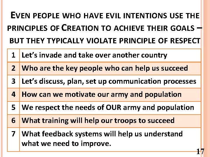 EVEN PEOPLE WHO HAVE EVIL INTENTIONS USE THE PRINCIPLES OF CREATION TO ACHIEVE THEIR