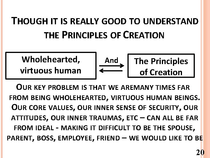 THOUGH IT IS REALLY GOOD TO UNDERSTAND THE PRINCIPLES OF CREATION Wholehearted, virtuous human