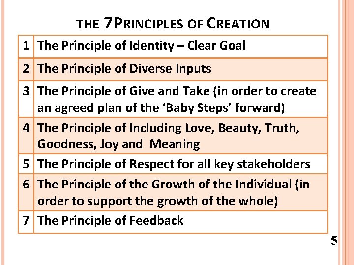 THE 7 PRINCIPLES OF CREATION 1 The Principle of Identity – Clear Goal 2