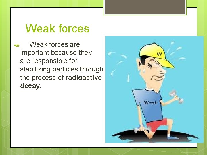 Weak forces are important because they are responsible for stabilizing particles through the process Weak forces are important because they are responsible for stabilizing particles through the process