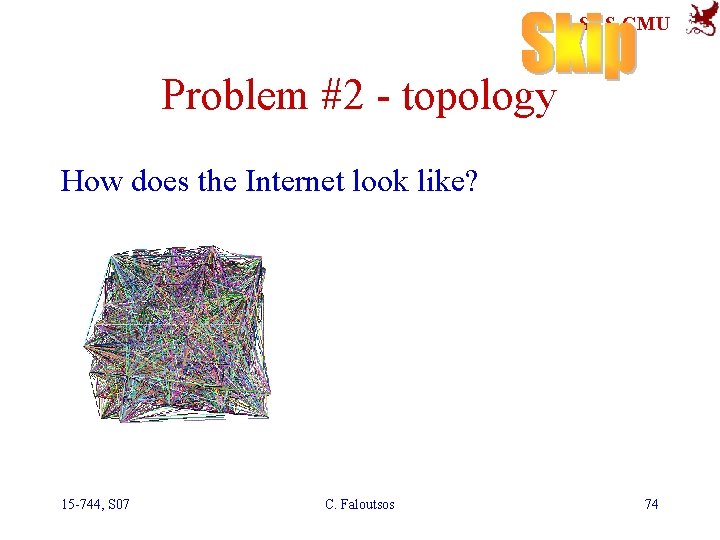 SCS-CMU Problem #2 - topology How does the Internet look like? 15 -744, S