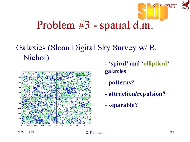 SCS-CMU Problem #3 - spatial d. m. Galaxies (Sloan Digital Sky Survey w/ B.