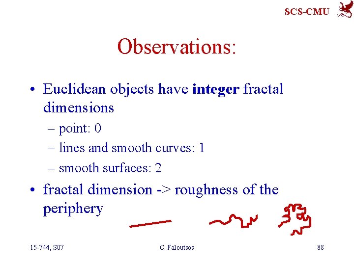 SCS-CMU Observations: • Euclidean objects have integer fractal dimensions – point: 0 – lines