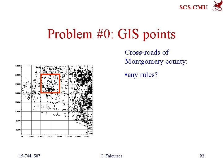 SCS-CMU Problem #0: GIS points Cross-roads of Montgomery county: • any rules? 15 -744,