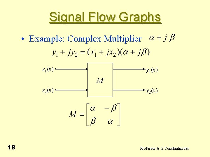 Signal Flow Graphs • Example: Complex Multiplier x 1(n) y 1(n) M x 2(n)