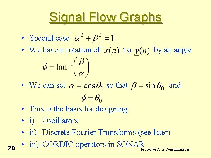 Signal Flow Graphs • Special case • We have a rotation of • We