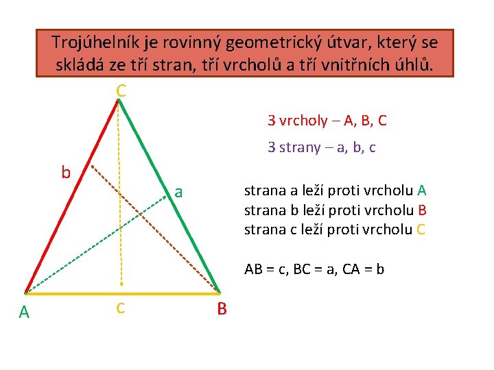 Trojúhelník je rovinný geometrický útvar, který se skládá ze tří stran, tří vrcholů a