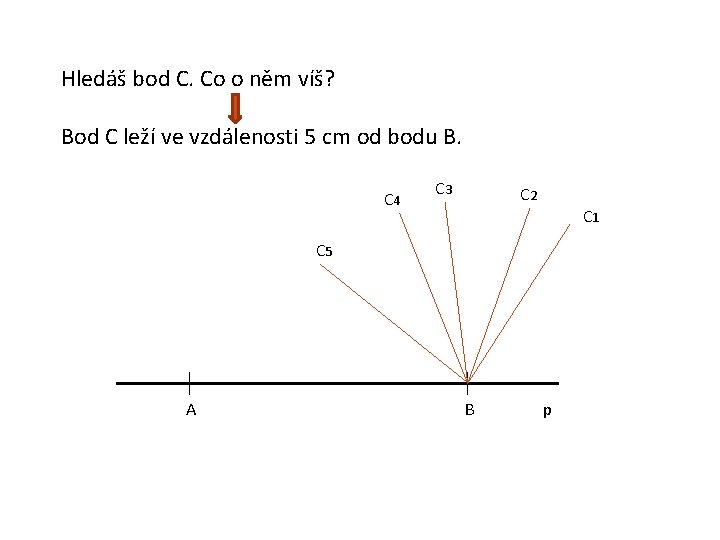 Hledáš bod C. Co o něm víš? Bod C leží ve vzdálenosti 5 cm