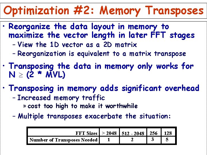 Optimization #2: Memory Transposes • Reorganize the data layout in memory to maximize the Optimization #2: Memory Transposes • Reorganize the data layout in memory to maximize the