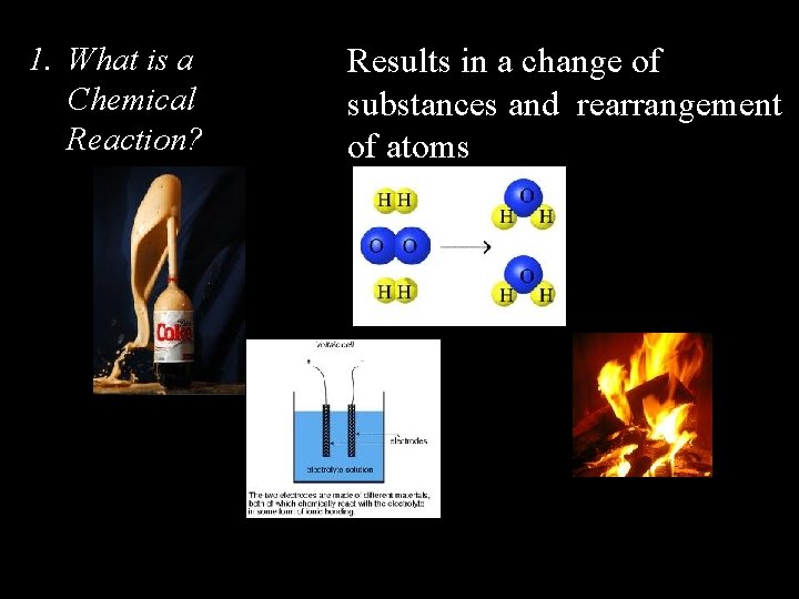 1. What is a Chemical Reaction? Results in a change of substances and rearrangement