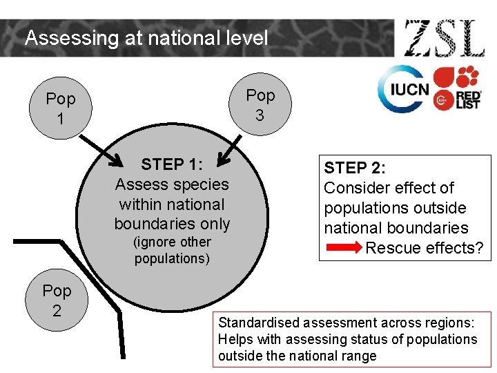 Assessing at national level Pop 3 Pop 1 STEP 1: Assess species within national Assessing at national level Pop 3 Pop 1 STEP 1: Assess species within national
