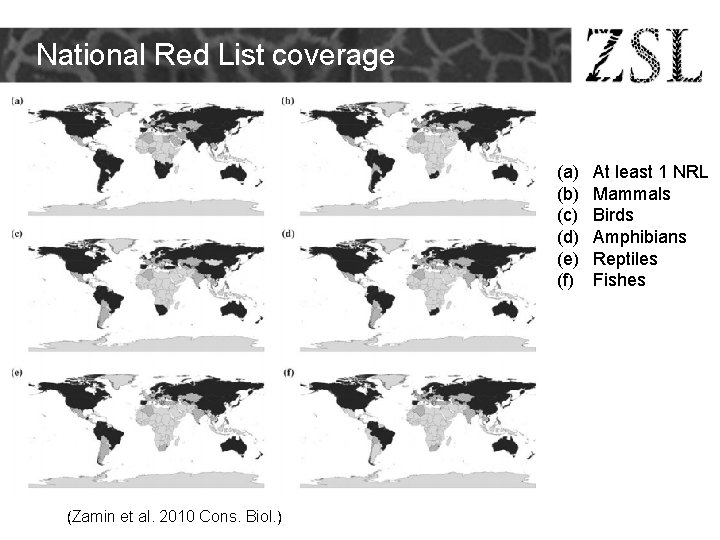 National Red List coverage (a) (b) (c) (d) (e) (f) (Zamin et al. 2010 National Red List coverage (a) (b) (c) (d) (e) (f) (Zamin et al. 2010