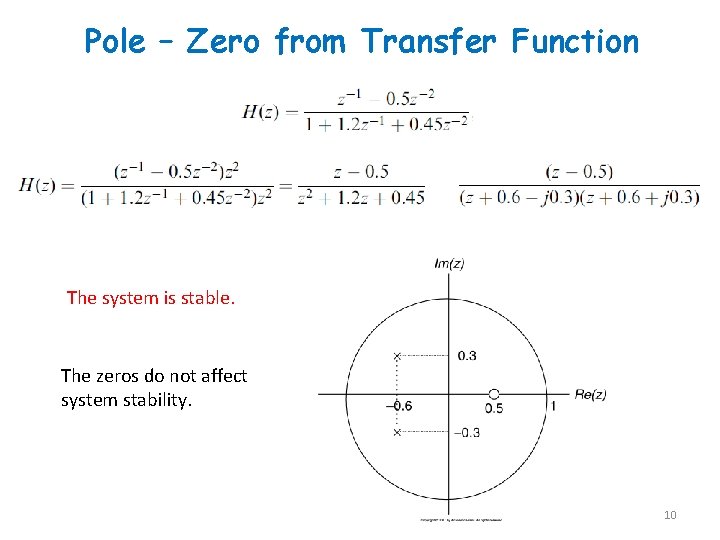 Pole – Zero from Transfer Function The system is stable. The zeros do not