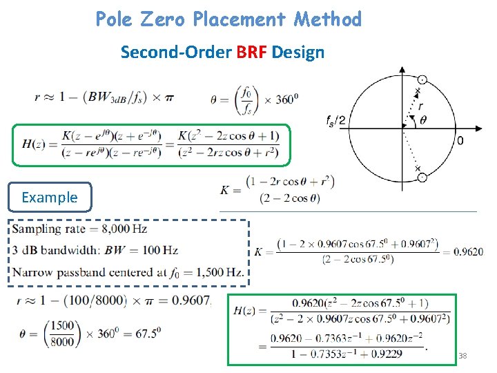 Pole Zero Placement Method Second-Order BRF Design Example 38 
