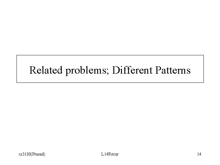 Related problems; Different Patterns cs 3180(Prasad) L 14 Recur 14 Related problems; Different Patterns cs 3180(Prasad) L 14 Recur 14