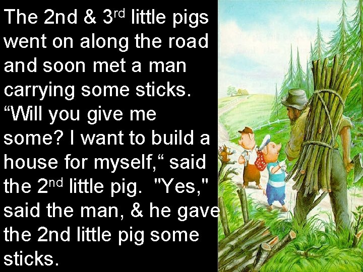 The 2 nd & 3 rd little pigs went on along the road and