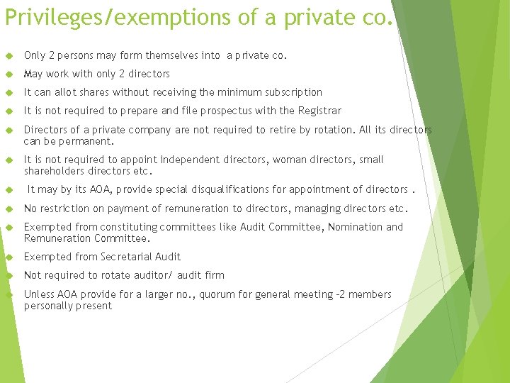 Privileges/exemptions of a private co. Only 2 persons may form themselves into a private