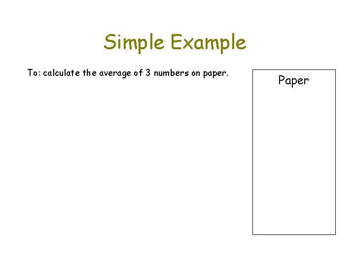 Simple Example To: calculate the average of 3 numbers on paper. Paper 