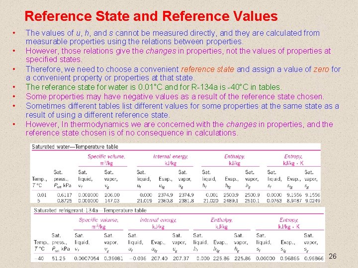 Reference State and Reference Values • • The values of u, h, and s