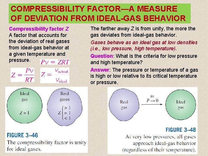 COMPRESSIBILITY FACTOR—A MEASURE OF DEVIATION FROM IDEAL-GAS BEHAVIOR Compressibility factor Z A factor that