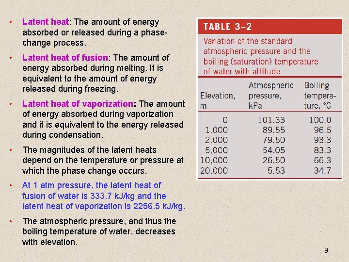  • Latent heat: The amount of energy absorbed or released during a phasechange