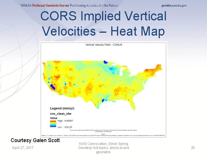 CORS Implied Vertical Velocities – Heat Map Courtesy Galen Scott April 27, 2017 NGS