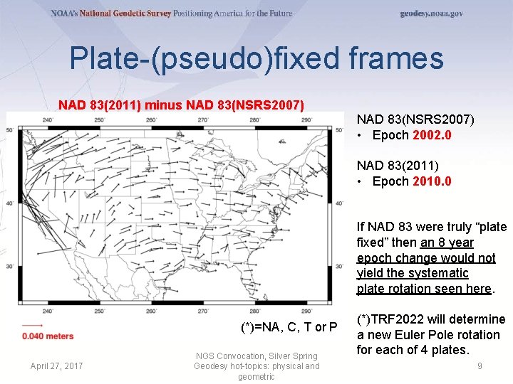 Plate-(pseudo)fixed frames NAD 83(2011) minus NAD 83(NSRS 2007) • Epoch 2002. 0 NAD 83(2011)