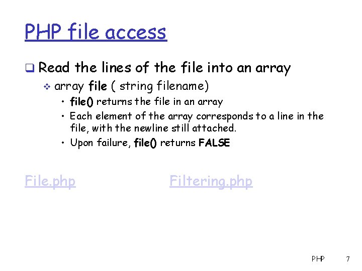 PHP file access q Read the lines of the file into an array v