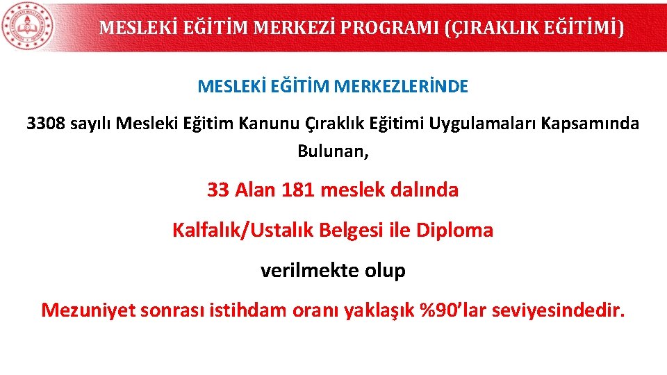 MESLEKİ EĞİTİM MERKEZİ PROGRAMI (ÇIRAKLIK EĞİTİMİ) MESLEKİ EĞİTİM MERKEZLERİNDE 3308 sayılı Mesleki Eğitim Kanunu