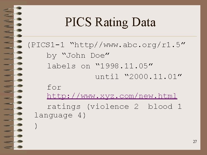 PICS Rating Data (PICS 1 -1 “http//www. abc. org/r 1. 5” by “John Doe”