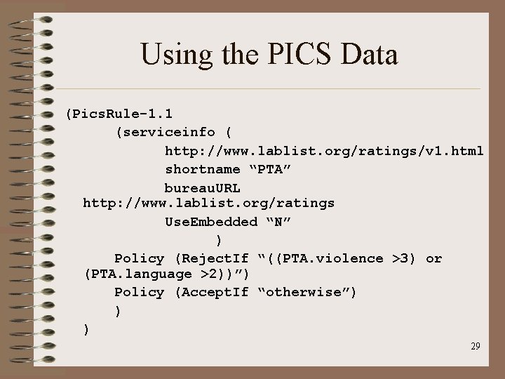 Using the PICS Data (Pics. Rule-1. 1 (serviceinfo ( http: //www. lablist. org/ratings/v 1.