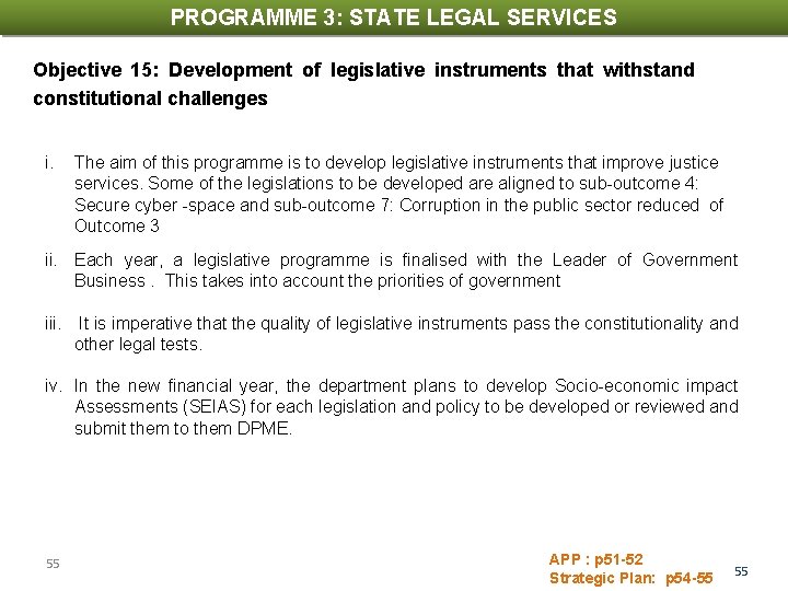 PROGRAMME 3: STATE LEGAL SERVICES Objective 15: Development of legislative instruments that withstand constitutional