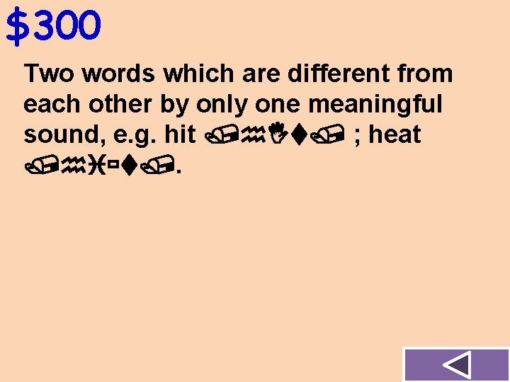 $300 Two words which are different from each other by only one meaningful sound,