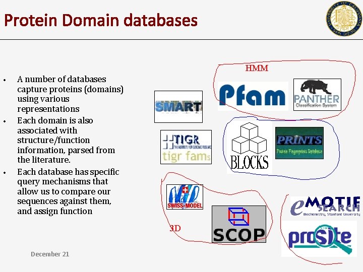 Protein Domain databases HMM • • • A number of databases capture proteins (domains)