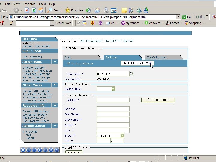 NAIS National Animal Identification System AIN Management System q Key Functions s Shipment www.