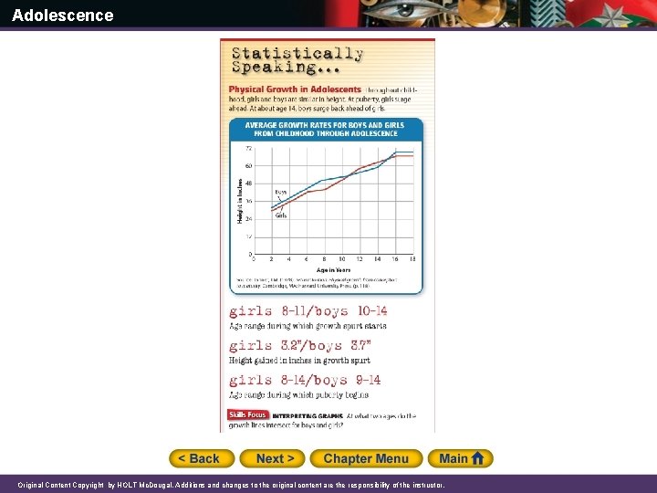Adolescence Original Content Copyright by HOLT Mc. Dougal. Additions and changes to the original