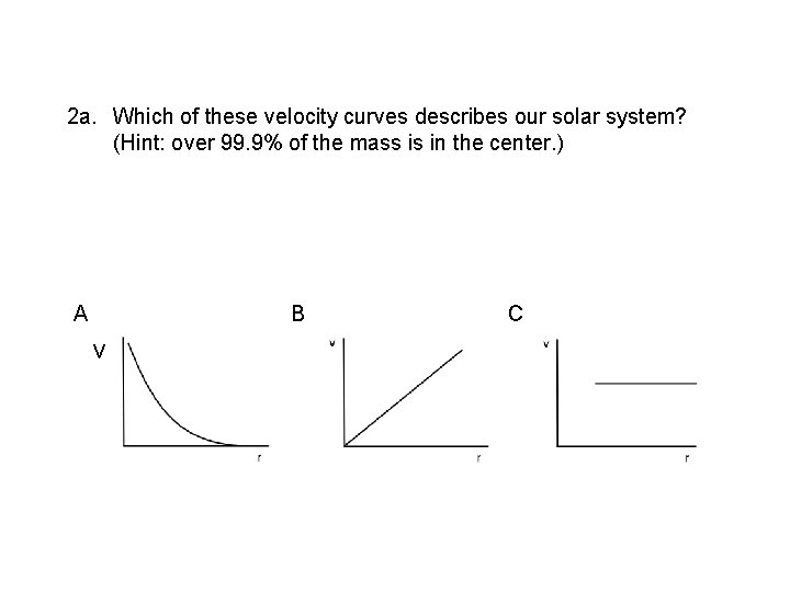 2 a. Which of these velocity curves describes our solar system? (Hint: over 99.