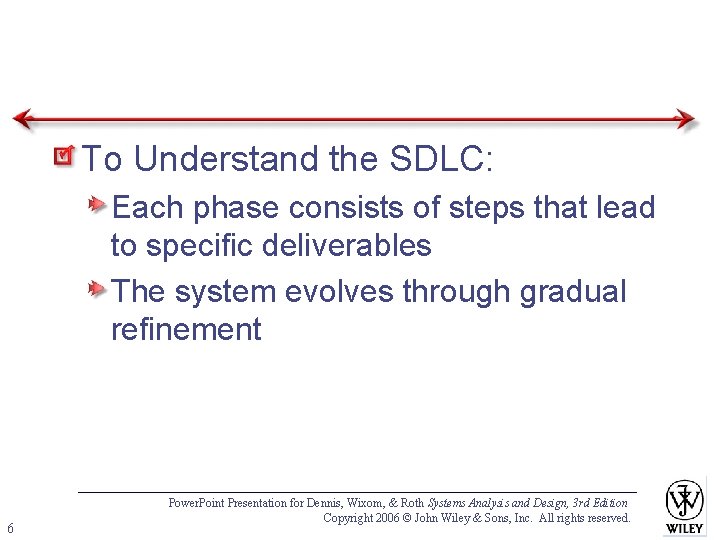 To Understand the SDLC: Each phase consists of steps that lead to specific deliverables