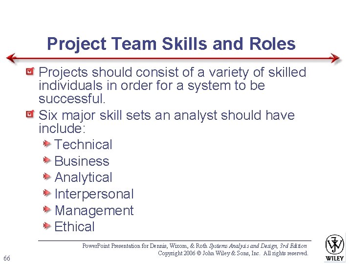 Project Team Skills and Roles Projects should consist of a variety of skilled individuals